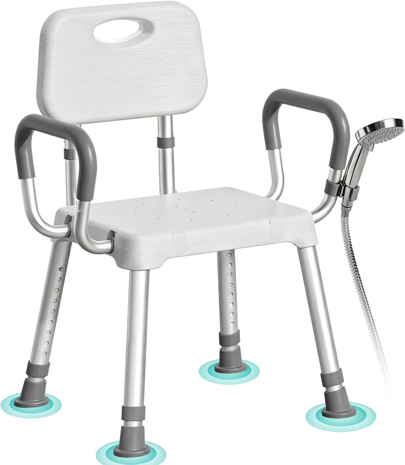 HOMENURSE Shower Chair for Inside Shower, 400 lbs, Wider Seat, Lightweight | 9-Level Height Adjustment, 2.55" Wider Suction Cups, Non-Slip, Tool-Free Conversion, for Seniors Disabled and Recovery