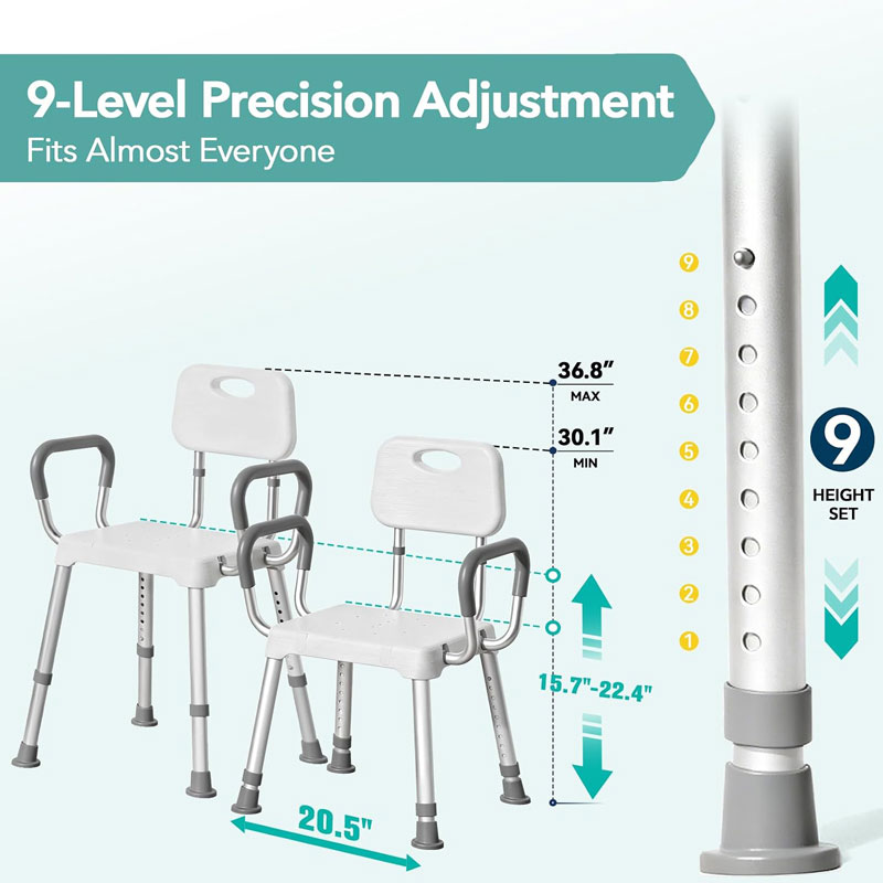 HOMENURSE Shower Chair for Inside Shower, 400 lbs, Wider Seat, Lightweight | 9-Level Height Adjustment, 2.55" Wider Suction Cups, Non-Slip, Tool-Free Conversion, for Seniors Disabled and Recovery
