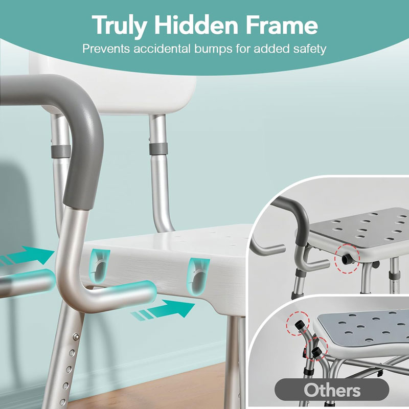 HOMENURSE Shower Chair for Inside Shower, 400 lbs, Wider Seat, Lightweight | 9-Level Height Adjustment, 2.55" Wider Suction Cups, Non-Slip, Tool-Free Conversion, for Seniors Disabled and Recovery