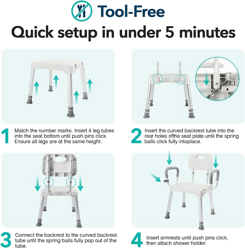 HOMENURSE Shower Chair for Inside Shower, 400 lbs, Wider Seat, Lightweight | 9-Level Height Adjustment, 2.55" Wider Suction Cups, Non-Slip, Tool-Free Conversion, for Seniors Disabled and Recovery