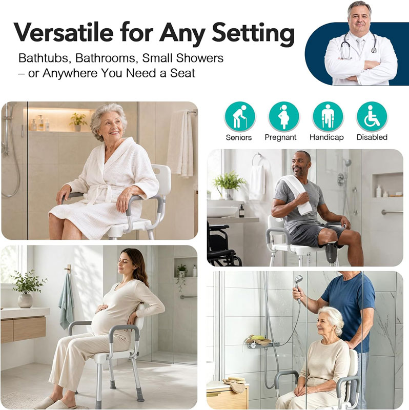 HOMENURSE Shower Chair for Inside Shower, 400 lbs, Wider Seat, Lightweight | 9-Level Height Adjustment, 2.55" Wider Suction Cups, Non-Slip, Tool-Free Conversion, for Seniors Disabled and Recovery