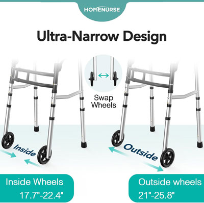 Folding Walkers for Seniors with Skis, Width & Height Adjustable