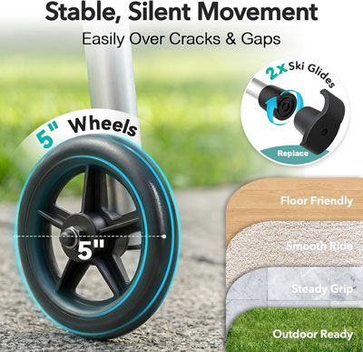 Folding Walkers for Seniors with Skis, Width & Height Adjustable