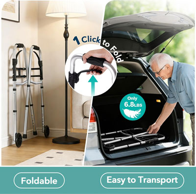 Folding Walkers for Seniors with Skis, Width & Height Adjustable
