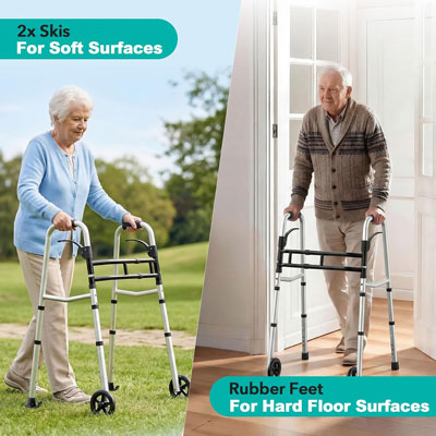 Folding Walkers for Seniors with Skis, Width & Height Adjustable