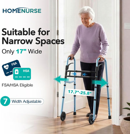 Narrow Walkers for Seniors, Folding Walker for Small Space 350lbs