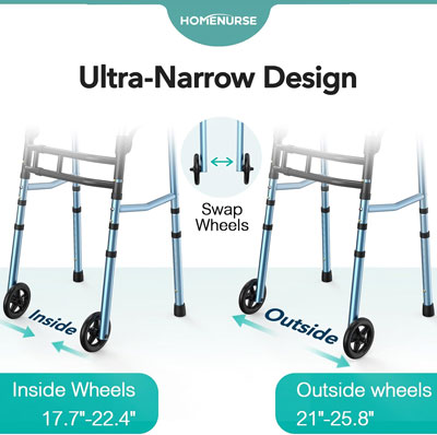 Narrow Walkers for Seniors, Folding Walker for Small Space 350lbs