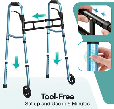 Narrow Walkers for Seniors, Folding Walker for Small Space 350lbs