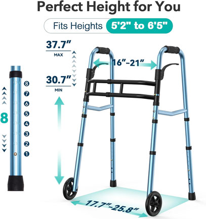 Narrow Walkers for Seniors, Folding Walker for Small Space 350lbs