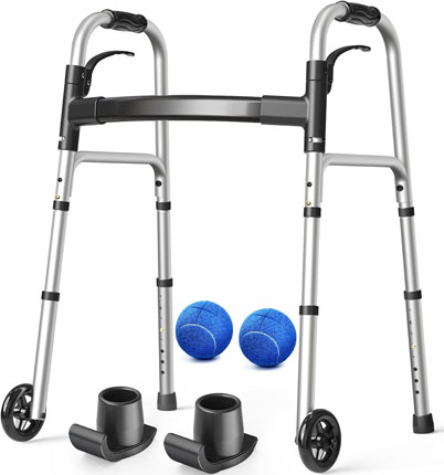 Folding Walker with 2 Precut Tennis Balls and 5" Wheels 350 lbs