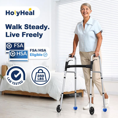 Folding Walker with 2 Precut Tennis Balls and 5" Wheels 350 lbs