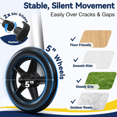 Folding Walker with 2 Precut Tennis Balls and 5" Wheels 350 lbs