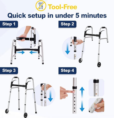 Folding Walker with 2 Precut Tennis Balls and 5" Wheels 350 lbs