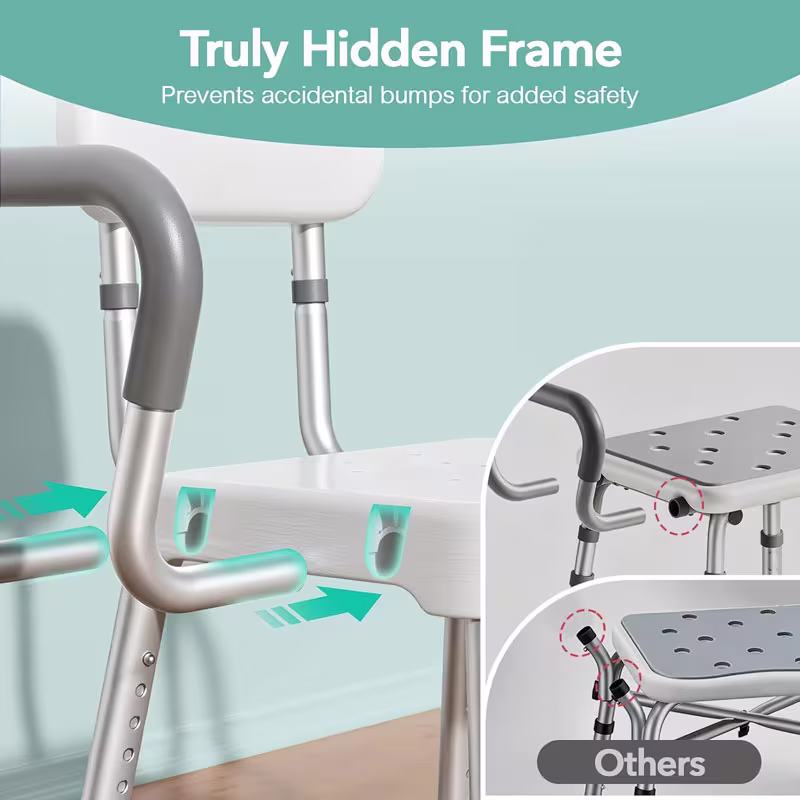 HOMENURSE Shower Chair for Inside Shower, 400 lbs, Wider Seat, Lightweight | 9-Level Height Adjustment, 2.55" Wider Suction Cups, Non-Slip, Tool-Free Conversion, for Seniors Disabled and Recovery