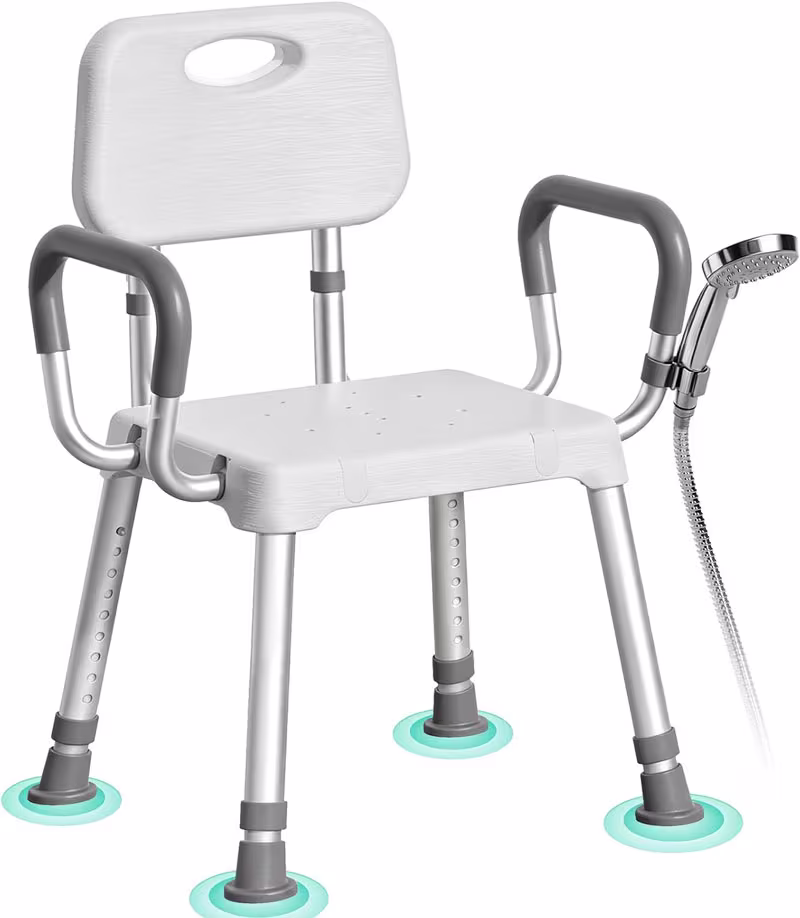 HOMENURSE Shower Chair for Inside Shower, 400 lbs, Wider Seat, Lightweight | 9-Level Height Adjustment, 2.55" Wider Suction Cups, Non-Slip, Tool-Free Conversion, for Seniors Disabled and Recovery