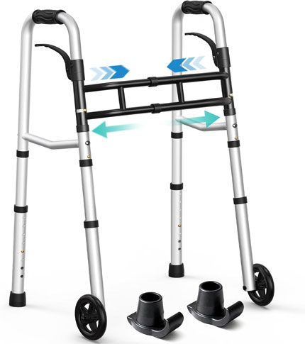 Folding Walkers for Seniors with Skis, Width & Height Adjustable